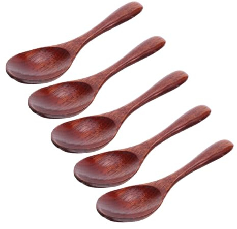 MAGICLULU 5 piezas Cucharas de Madera Japonés con Mango Cucharas Pequeñas para Aperitivos Cucharillas para Té Caliente y Servicio Resistentes con Acabado Lacado para Miel Café Yogur y