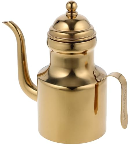 NIYANGLE Pot à Huile en Acier Inoxydable 304, 11 Oz, Long Bec Verseur Doré, Récipient à Graisse Cuisine Multifonction, Stockage Huile et Sauce Cuisine Professionnelle