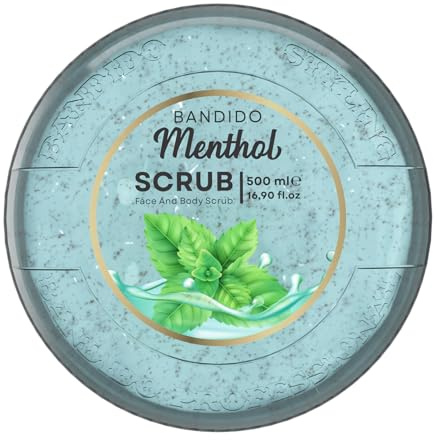 Bandido Face & Body Scrub 500 ml – Gesichtspeeling & Körperpeeling für Männer & Frauen – Tiefenreinigung, Peeling Gesicht & Körper – gegen unreine Haut, Mitesser & Poren – Body & Face Scrub (Menthol)