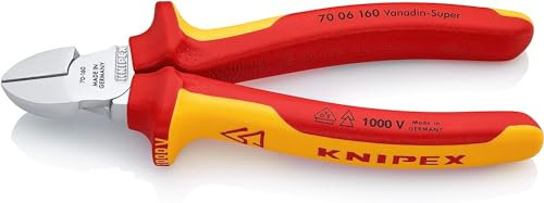 KNIPEX Pince coupante de côté sur carte LS chromée isolées par gaines bi-matière, certifiées VDE 160 mm, 70 06 160 SB