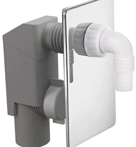 Schläfer 655852 | Eingebauter Siphon für Waschmaschine, Geschirrspüler Ø 40mm aus PVC mit verchromter Edelstahlplatte und Kunststoffpipette | Schlauchanschluss Waschmaschinenanschluss 19-53 mm