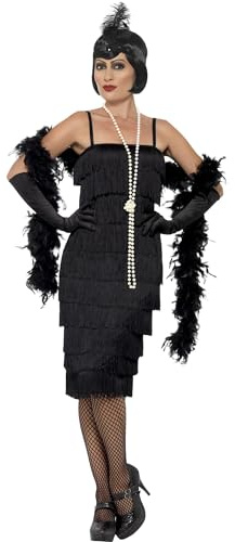 Smiffys Costume Flapper, Nero, abito lungo, fascia per capelli e guanti Halloween