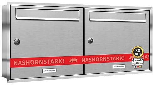 AL Briefkastensysteme, 2er Unterputzbriefkasten, Doppel-Briefkasten rostfrei, 2 Fach Briefkastenanlage modern, Edelstahl Postkasten