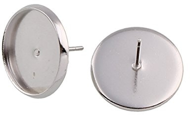 Perlin Ohrstecker Rohlinge 30 Stück 12 mm Cabochon Fassung Rund Versilbert Messing Nickelfrei DIY Schmuck Basteln Ohrringe Set