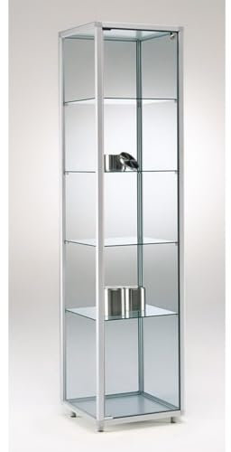 Produktvitrine & Standvitrine 41,5 x 51,5 x 183,5 cm – schmale Glasvitrine abschließbar – LED Beleuchtung – ideal für Ausstellungen, Messen & Geschäfte