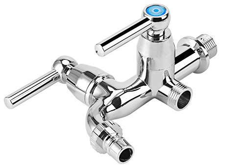 Grifo de grifo de agua mezclador de doble nivel, grifo de enfriador individual, doble boquilla G1/2 para lavadora, cocina fregadero ducha (mango recto)