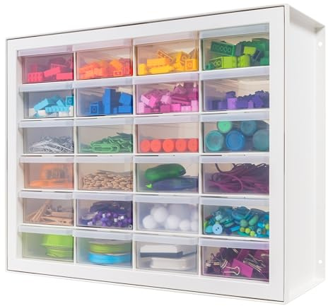 IRIS USA 24 Schubladen Kunststoff Teile Aufbewahrung Hardware und Bastelschrank, 49,5 cm B x 17,8 cm T x 39,5 cm H, weiß