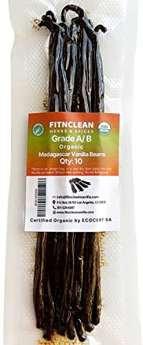 Madagascar Vanilla Beans Grade A/B (10pk) for Extract and Everything Vanilla 5-7 by FITNCLEAN VANILLA. Fresh NON-GMO Pods