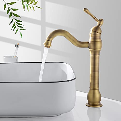 kisimixer Wasserhahn Bad Hoch Antik Messing Waschtischarmatur 360°Schwenkbar Einhebel Waschbecken Armatur Waschtischarmaturen Mischbatterie, Retro