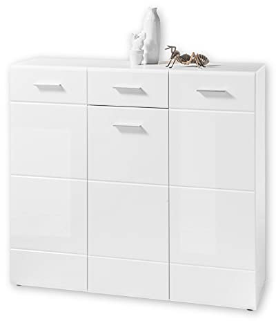 Stella Trading ORLANDO Schuhschrank in Weiß Hochglanz - Modernes Schuhregal mit viel Stauraum für Ihre Schuhe - 135 x 122 x 40 cm (B/H/T)