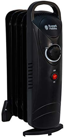 Russell Hobbs 650W Oil Filled Radiator, 5 Fin Portable Electric Heater - Black, Adjustable Thermostat, Safety Cut-off, 10 m sq Room Size, RHOFR3001, 2 Year Guarantee