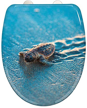 WENKO WC-Sitz Caretta, hygienischer Toilettendeckel mit Absenkautomatik, Toilettensitz aus bruchsicherem, antibakteriellem Duroplast, Schnellbefestigung aus rostfreiem Edelstahl, 38 x 45 cm, Tiermotiv