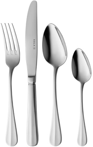 Sola Hollands Liscio Posate 6 Persone, 24 Pezzi Set di Posate in Acciaio Inossidabile Argento Bianco 18/10 - Lavabile in Lavastoviglie - Argento