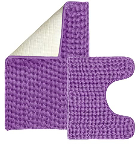 ANSIO® Bath Mat Non Slip 80 x 50cm, Pedestal Mat 50 x 40cm Soft Microfiber, Machine Washable 2 Piece Set - Lavender