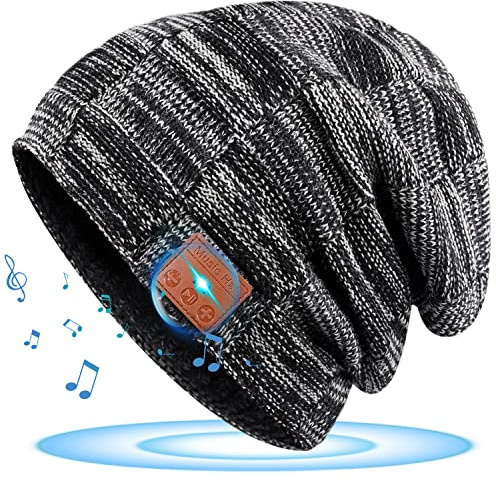 HANPURE Geschenke für Männer Bluetooth Mütze Weihnachten mit Kopfhörer Wichtelgeschenk Ideen Musik Strickmütze Nützliche Angler Fahrrad Schwarz Einheitsgröße
