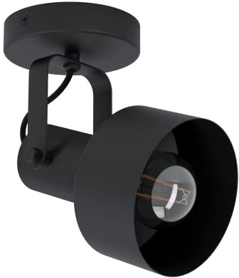 Eglo Lampada da parete Casibare, illuminazione da parete a luce singola, luce da parete in metallo, lampada da soggiorno nera, spot con presa E27