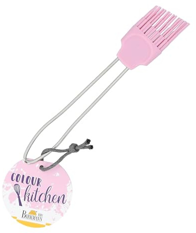 Birkmann, universeller Backpinsel mit Silikonkopf und Griff aus Edelstahl, lebensmittelecht und hitzebeständig bis 230 °C, spülmaschinengeeignet, rosa, 18,5 x 3 cm