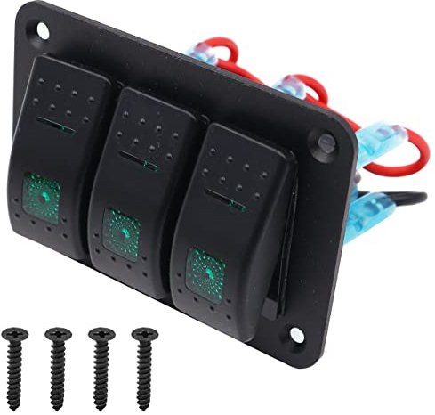 WANGCL Alluminio- Pannello di controllo 12v/24v Interruttore a levetta ON/OFF a 3 posizioni Pannello interruttori a bilanciere impermeabile con luce LED verde per auto, camper, roulotte, rimorchi