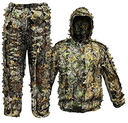 Fenteer 3D-Ghillie-Anzug-Set, Wald, Jagd, Jacke, Hose, Tarnung, belaubte Kleidung, Wald, für Scharfschützen, Camping, Schießen, Unisex, Vogelbeobachtung