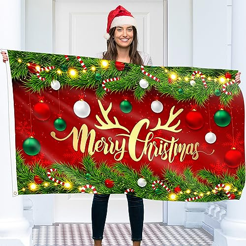 Weihnachtsfahne 90x150 cm mit Ösen – Weihnachtsflagge Frohe Adventszeit – Lebendiger Digitaldruck – Flagge Advent - Fahne Weihnachten – Doppelnaht