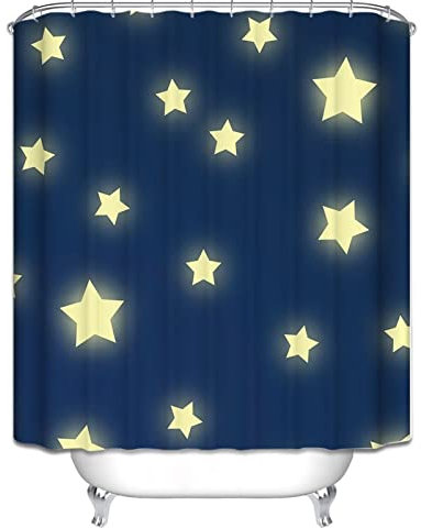 EHOMERY Duschvorhang Extra Breit Duschrollo Für Badewanne Ohne Bohren Stern Duschvorhang Jalousie Duschrollo Ohne Kasette Polyester Blau Rostfreie Ösen Und 12 Hakenringe, 180X180Cm