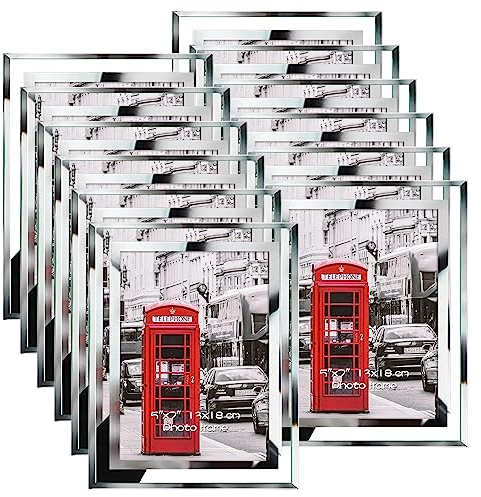 Schliersee 5x7 Picture Frames Set of 12, Multi Glass Photo Frame Bulk for Desktop Display, Silver