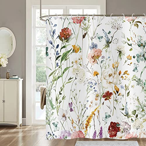 Hnmdmyi Tenda da doccia fiori 180x180, acquerello colorato fiori piante farfalla fiori selvatici fiore tenda da bagno impermeabile poliestere tessuto lavabile tenda da bagno per il bagno con i ganci