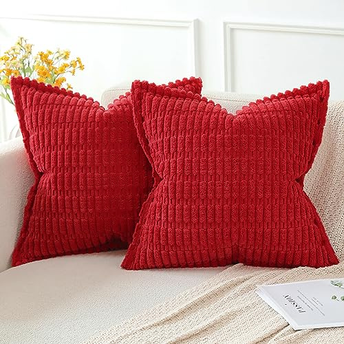 Artscope 2er Set Kordsamt Kissenbezüge Moderne Kissenhüllen Dekorative Sofakissen Dekokissen Weicher Zierkissenbezug für Wohnzimmer Sofa Schlafzimmer Boho Dekor Rot, 45x45cm