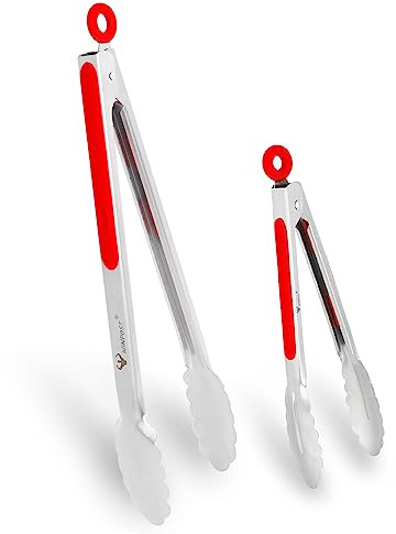 WINPOST Edelstahl-Küchenzangen-Set, 2-21 cm und 34 cm, Edelstahl und rutschfester, hitzebeständiger Griff, ideal zum Kochen, Salat, Grillen und Grillen (8inch(21cm)+13inch(34cm))