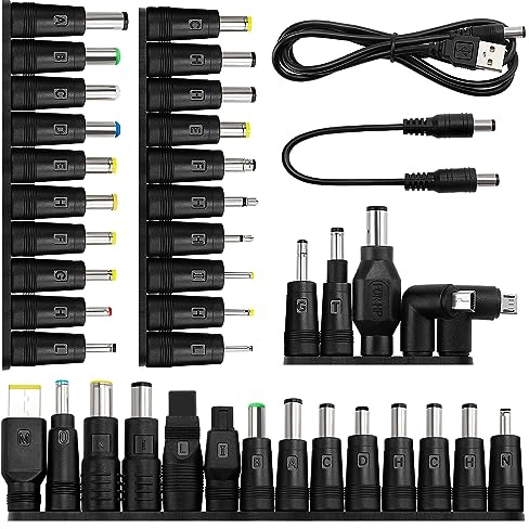 39 Stücke Universal DC Netzteil Adapter, KUOQIY 5.5x2.1mm DC Hohlstecker Adapter mit 2 Stücke Kabel, für Ventilatoren, Router, Schreibtischlampen, Computer