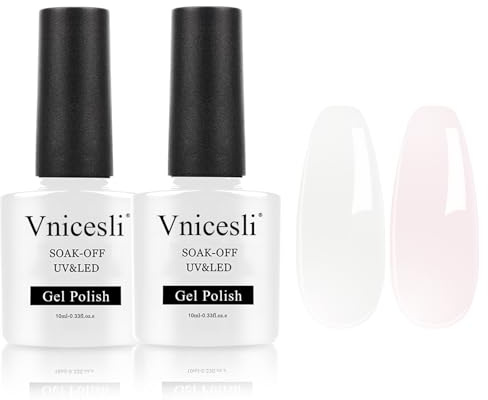 Vnicesli 2 Farben UV Nagellack Set Milchig Weiß und Nude Rosa, Gel Nagellack Naturfarben Gellack Transparent French Soak Off Gel Nägel Natur Manicure Lacquer Varnish für Naturnägel 10mlx2