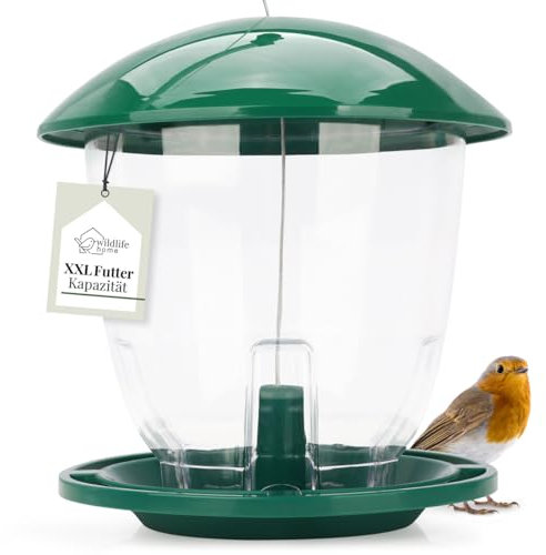 WILDLIFE HOME Vogelfutterspender XXL zum Aufhängen 1,5kg I Extra große Vogelfutter Kapazität I Vogelfutterstation für Wildvögel, Vogel-Futterstation, Futterspender, Vogelfutterhaus