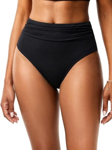 Holipick Women High Waisted Bikini Bottoms Tummy Control Swimsuit Bottom High Cut Bathing Suit Swim Bottom Black