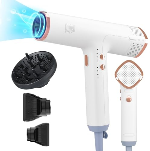 Quico Hair Blow Dryer, 1875W High-Speed BLDC Professional 110000 RPM Quiet Hair Dryer with Diffuser, 7X Faster Salon Blow Dryers for women, Adjustable Temp and Speed, Ionic Hair Dryer Home Travel Gift