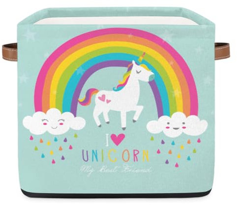TropicalLife Regenbogen-Einhorn-Aufbewahrungskorb, niedliches Einhorn, 36 l, zusammenklappbarer Stoff-Aufbewahrungskorb, Box, Schlafzimmer, Badezimmer, Zuhause, Kinderzimmer, Organizer für Spielzeug
