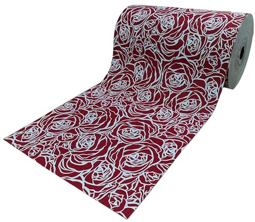 SalGiu Tappeto Cucina al Metro Fantasia Floreale Rosa Stilizzata Passatoia Antiscivolo Lavabile Gommato Pvc (2,5 Metri, Bordeaux)