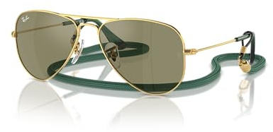 RAY-BAN Unisex Kids Pilot Sunglasses with Green Lens and UV Protection - 0RJ9506S223/6R52, Gold, 52mm, gold, 52 mm