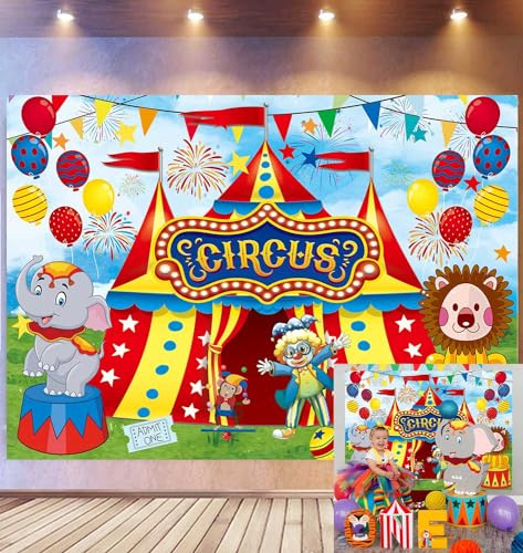 CUMIA Sfondo Circo Rosso, Decorazioni per Feste a Tema Carnevale, Sfondo di Compleanno per Fotografia, Tenda di Carnevale per Bambini, Banner per Foto di Compleanno, Oggetti di Scena (7x5ft)