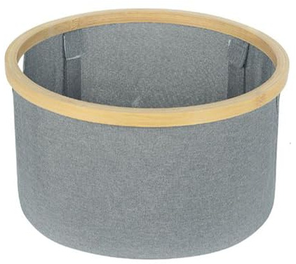 GREATOYAR Cestas de Almacenamiento para Organizar, Cesta de Plegable para Estantes y Armario, Contenedores de Tela con Asas de Bambú, Cesta de Lavadero, Cesta para Ropa Sucia, 36x20cm, Gris