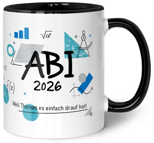 GRAVURZEILE Bedruckte Tasse mit Spruch - Abi - Personalisiert mit Namen & Jahr - Weil ich's einfach drauf hab! - Spülmaschinenfest - Geschenk zum Abschluss für Jungen & Mädchen - Farbe: Schwarz