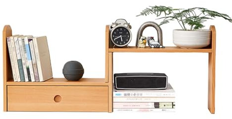Generic Free Style Holz erweiterbares Schreibtisch-Bücherregal mit Präsentationsständer, verstellbares Vintage-Bürobedarf-Aufbewahrungsregal mit Schubladen, Arbeitsplatten-Präsentationsständer