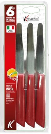 kasaviva Coltelli da Tavola, Set di 6pz per Tavola, Lama in Acciaio Inox Bonomi, Manico Indeformabile (ROSSO, 1 cf)