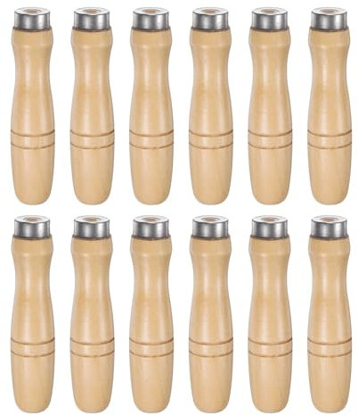 QUARKZMAN 12Pcs Mango de Lima de Madera de 4.72 Pulgadas con Orificio Redondo de 8.5mm Mangos Ergonómicos con Collar Metálico para Limas Metálicas de 12