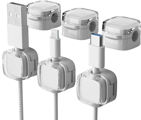 6 Pack Cord Management Clips, Cord Organizer Cable Management Self-Adhesive USB Cable Holder System, Cable Tidy for Cable Management, Perfect for Home, Office, Car, USB, HDMI (White)