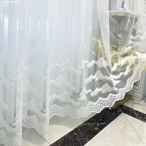 Beydodo Vorhänge Weiß 2er Set mit Haken, Gardinen für Schienensystem 137x160CM Jacquard mit Wolken Motiv Gardinenschals Polyester Halbtransparent für Wohnzimmer Schlafzimmer Küche