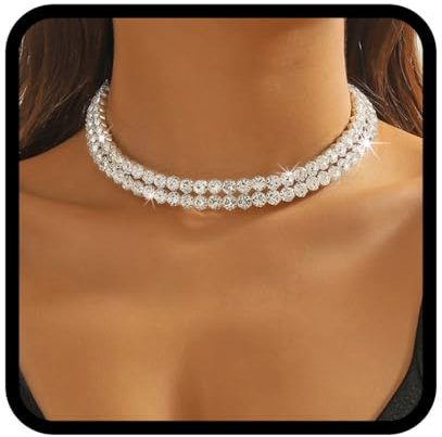 Handcess Strass Choker Halskette Silber Glitzernde Kristall Geschichtete Halsketten Braut Halskette Schmuck für Frauen