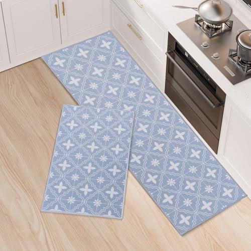 LY4U Alfombrillas de Cocina, Juego de Alfombras de Cocina de 2 Piezas, Alfombras de Cocina Absorbentes de Agua, Alfombras de Corredor Antideslizantes para Lavandería, 43x75 + 43x120cm, Gris