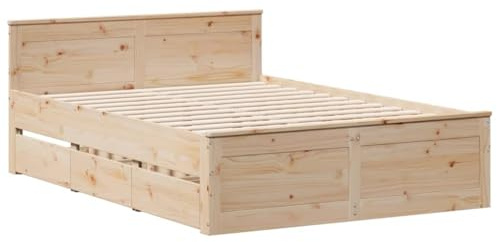 vidaXL Massivholzbett mit Kopfteil, Holzbett mit Bettfüße Schubladen Lattenrost, Doppelbett für Schlafzimmer, Bett Bettgestell, 160x200cm Kiefernholz