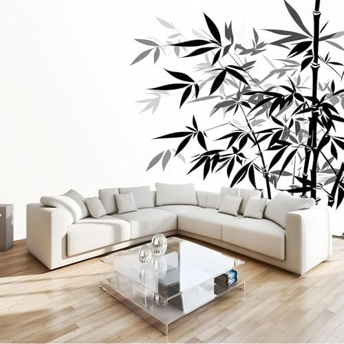 Negro Fotomural Pintura de tinta de bambú Fotomural Pared, 250x175 cm Papel Pintado 3D, Fotomurales Decoración de Comedores Moderna Lana Sala Cuarto Salón
