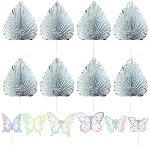 8 Piezas De Inserciones De Hojas De Palma, 6 Piezas De Adornos Para Pasteles De Mariposa, Decoraciones Para Fiestas De Cumpleaños, Accesorios De Decoración Para Fiestas De Bodas